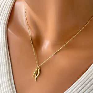 Gold Mano Cornuto Hand Horn Charm Necklace women girls  Gold Singapore Chain Italian Pride Protection Double Charm Cornicello Jewelry