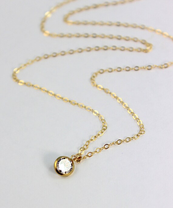 Delicate Gold Filled Necklace with Swarovski Crystal Pendant Minimalist Jewelry Womesn Girls Simple Necklaces