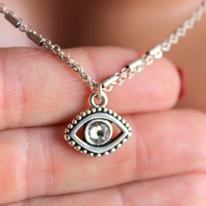 Antique Silver Evil Eye Charm Necklace Double Strand Swarovski Crystal Gold Evil Eye Necklace Evil Eye Pendant Necklaces Protection Luck