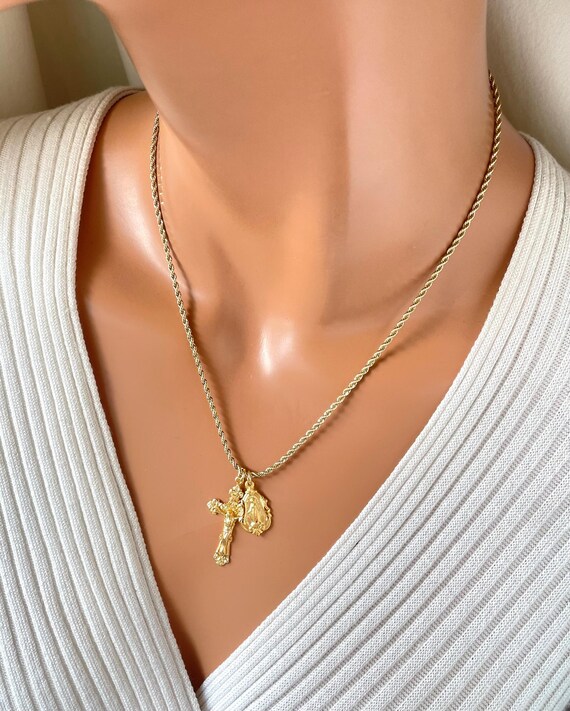 Gold Filled Rope Chain Necklace: Sterling Silver Crucifix