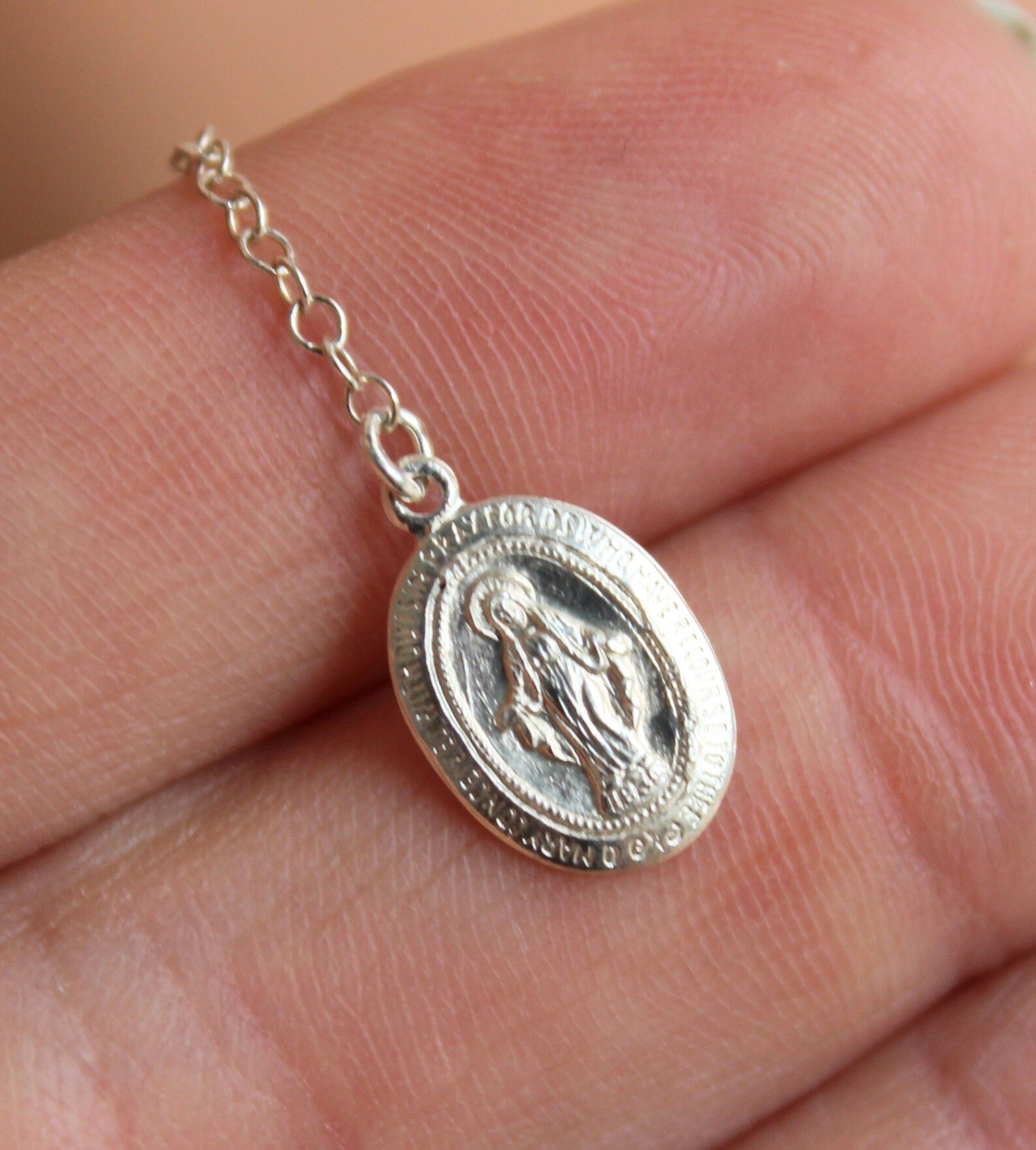 Sterling Silver Sacred Heart of Jesus Rosary, Miraculous Charm Necklace ...