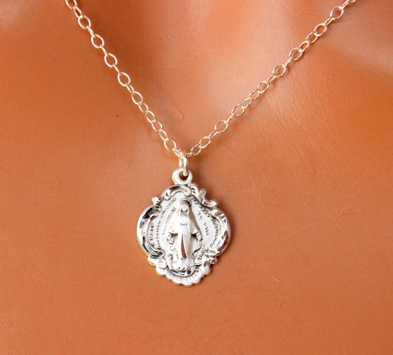 BEST SELLER Sterling Silver Miraculous Charm Necklace 925 Virgin Mary Necklaces Women Catholic Jewelry Sterling Silver Confirmation Gift