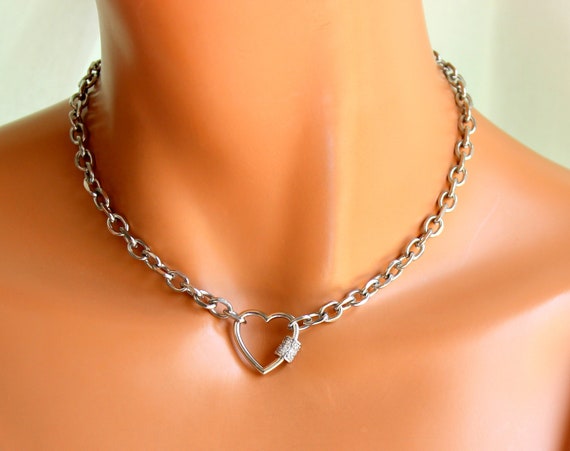Chunky Silver Choker Heart Lock 