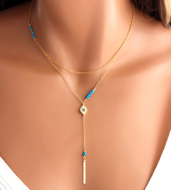 BEST SELLER Evil Eye Necklace Gold Turquoise Multi Strand Simple Delicate Lariat Y Elena Necklaces Bar Drop Pendant Sexy Unique Jewelry