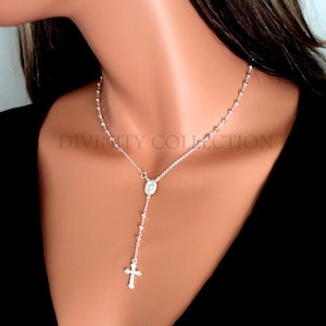 BEST SELLER Sterling Silver Rosary Necklace Pyrite Rosaries Cross Necklaces Women Religious Jewelry Spiritual Houswives Inspired image 1