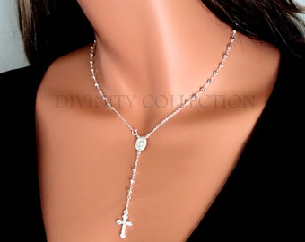 BEST SELLER Sterling Silver Rosary Necklace Pyrite Rosaries Cross Necklaces Women Religious Jewelry Spiritual Houswives Inspired