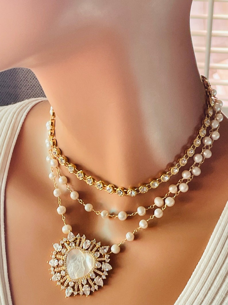 Miranda Fringe Necklace Mother Pearl / Gold main image 1