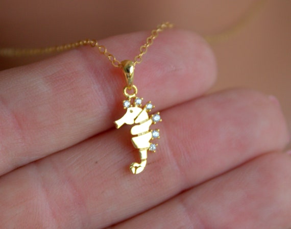 Small Gold Seahorse Charm Necklace Gold Seahorse Necklace Little Girls Women Jewelry Gift