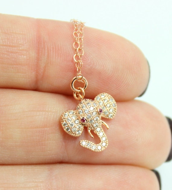 BEST SELLER Elephant Charm Necklace Rose Gold Silver Women Girls Small Dainy Delicate Pave Crystal Pendant Lucky Elephants Jewelry Gift