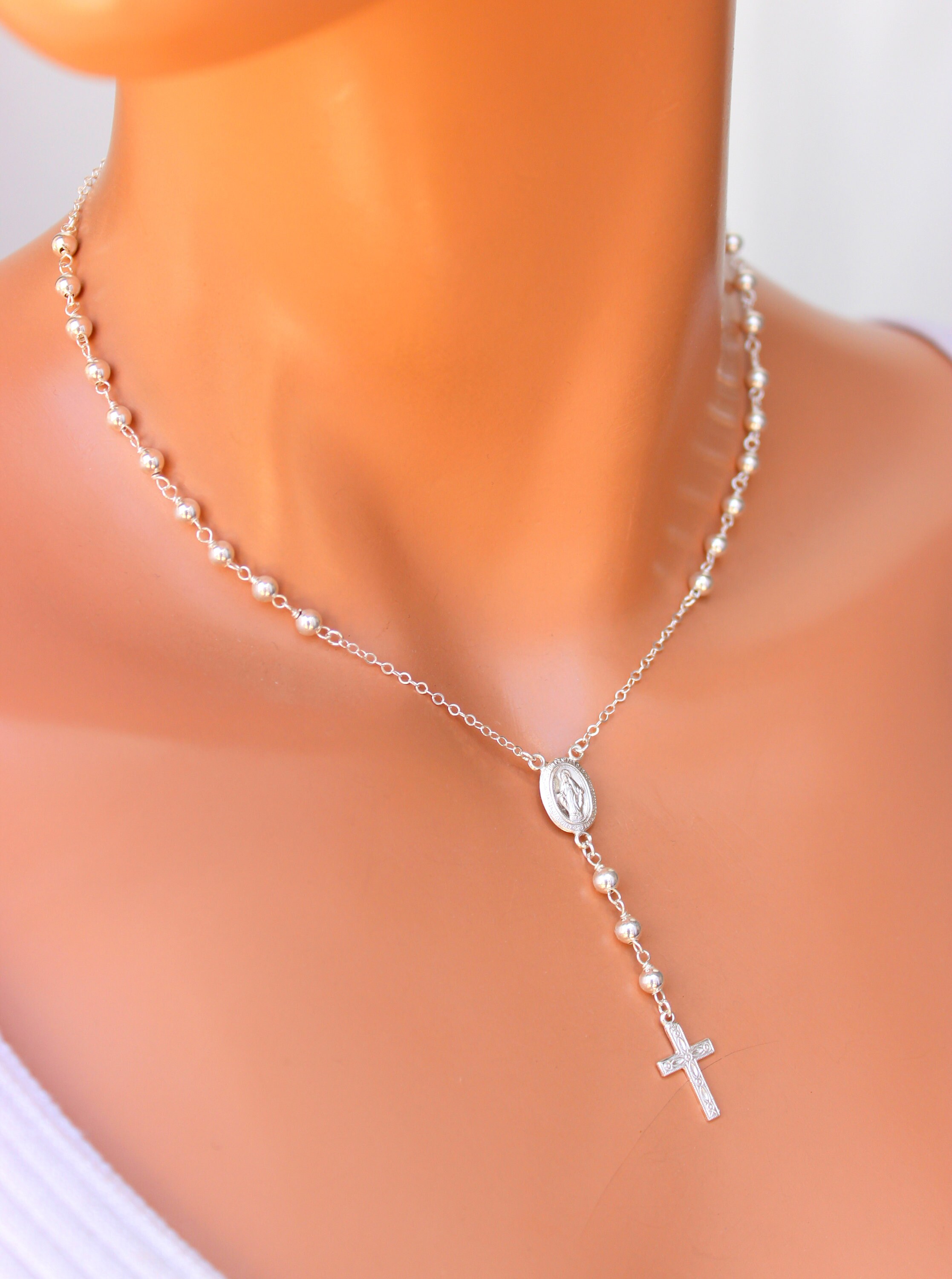 BEST SELLER Sterling Silver Rosary Choker Necklace 14k Gold