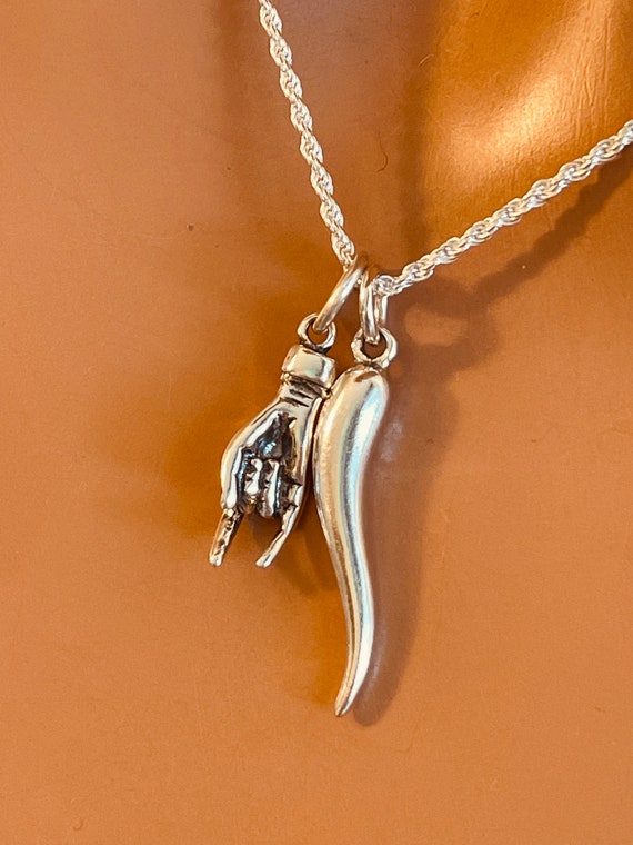 Silver Italian Horn Necklace, 100% Sterling Silver, Cornicello, Large /  Small, Protection Against Evil, Lucky Horn, Italian Amulet #908/1082