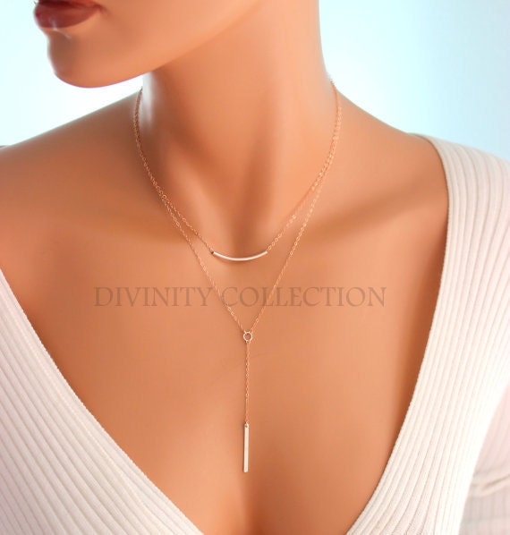 BEST SELLER Multi Strand Lariat Y Necklace Rose Gold Sterling Silver Bar Minimlaist Necklace Sexy Pendant Drop Jewelry Womens Gift Quality