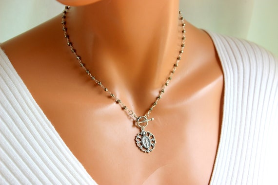 Womens Sterling Silver Virgin Mary Miraculous Choker Necklaces Religious Catholic Jewelry Gift