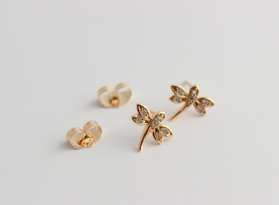 Gold Filled Dragonfly Earrings Crystal Drangonflies Women Girls Small Goldfilled Minimalist Earring Set Children Jewelry