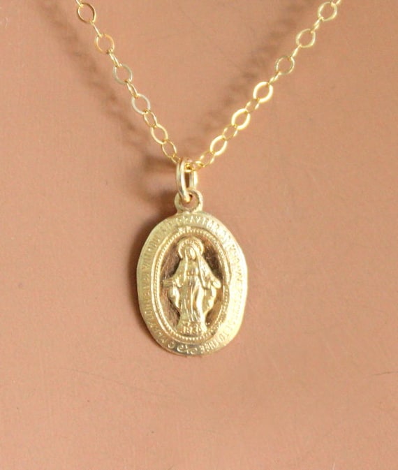 Small Gold Miraculous Charm Necklace  Virgin Mary Pendant Dainty Simple Necklaces Women little Girls Dainty Protection Catholic Gift