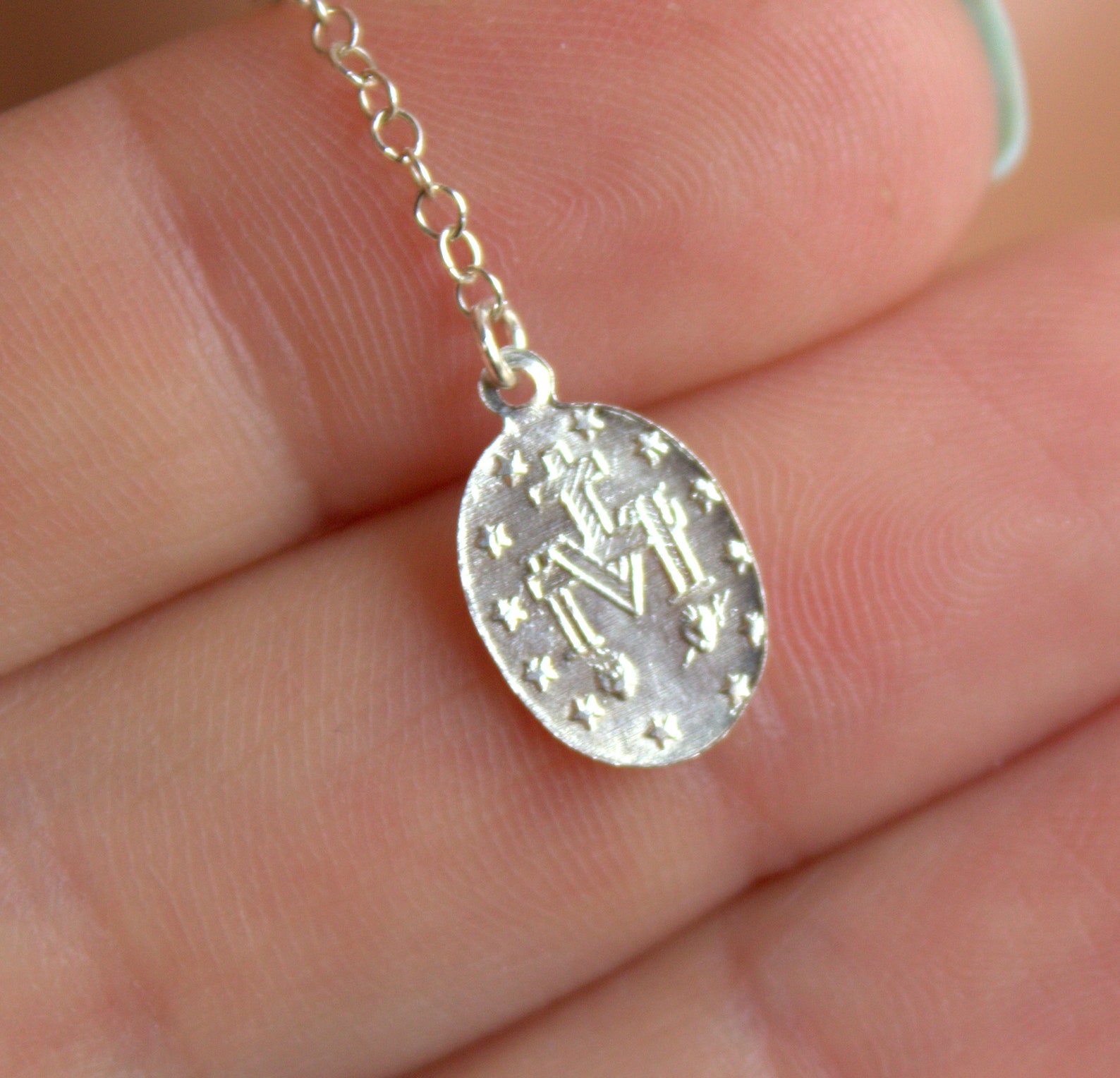 Sterling Silver Sacred Heart of Jesus Rosary, Miraculous Charm Necklace ...