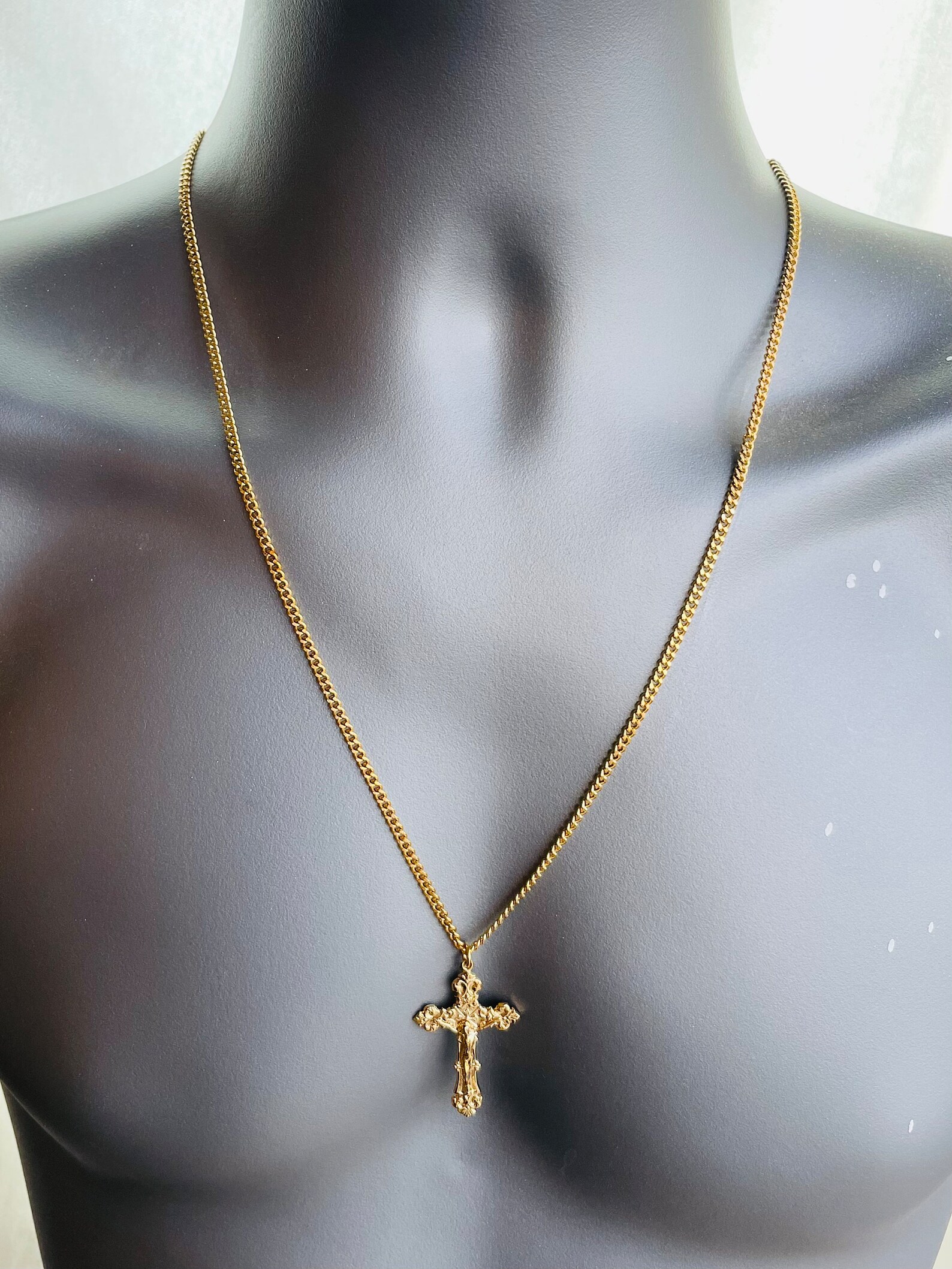 Large 925 Sterling Silver Crucifix Cross Pendant Necklace for Men Curb ...