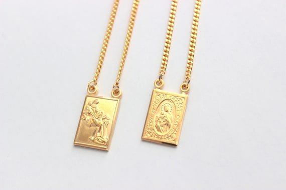 BEST SELLER Gold Scapular Necklace Sterling Silver Mary sacred Heart Unisex Two Pendants Religious Jewelry Protection Necklaces Gift for