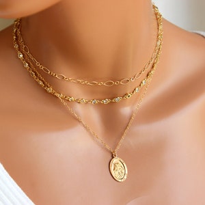 Gold Saint Michael charm necklace for women oval Michael Necklace Jewelry Religious Catholic READ DESCRIPTION