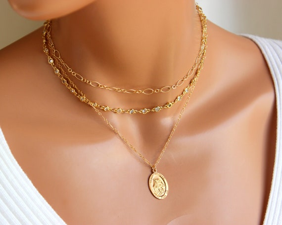 Gold Saint Michael charm necklace for women oval Michael Necklace Jewelry Religious Catholic READ DESCRIPTION