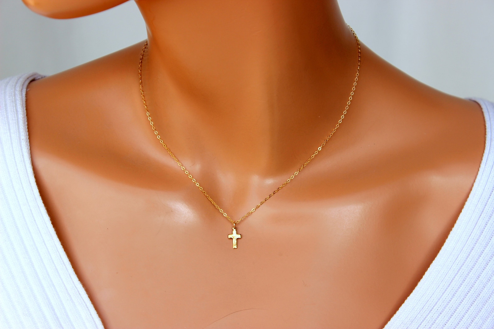 Dainty Gold Cross Charm Necklace Small 14k Gold Filled Cross Etsy