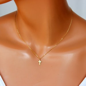 Dainty Gold Cross Charm Necklace Small 14k Gold Filled Cross Necklaces Women Little Girls Christian Jewelry Gift Religious Faith
