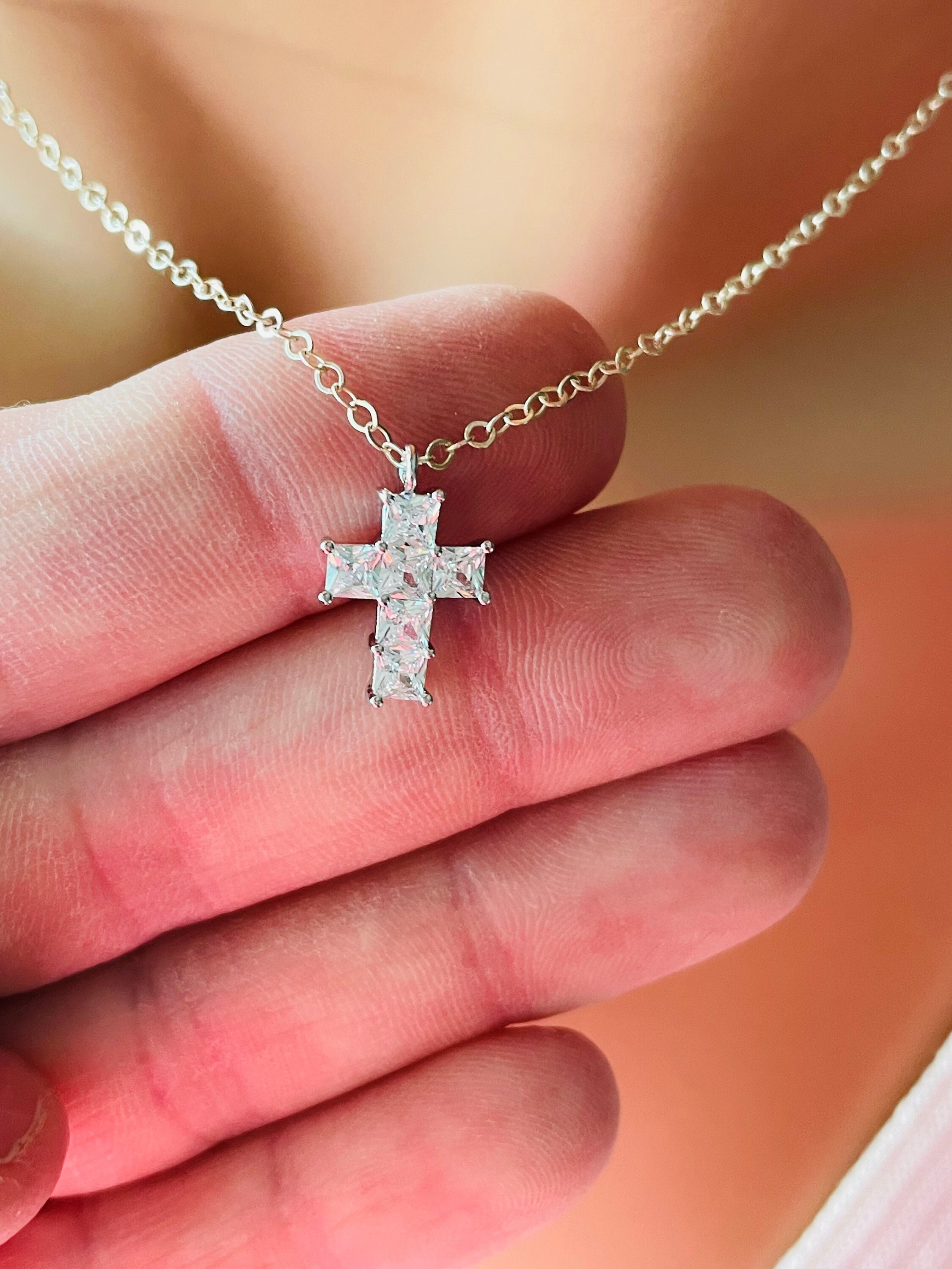 925 Sterling Silver Women Crystal Cross CZ Cubic Diamante Pendant Chain  Necklace | eBay