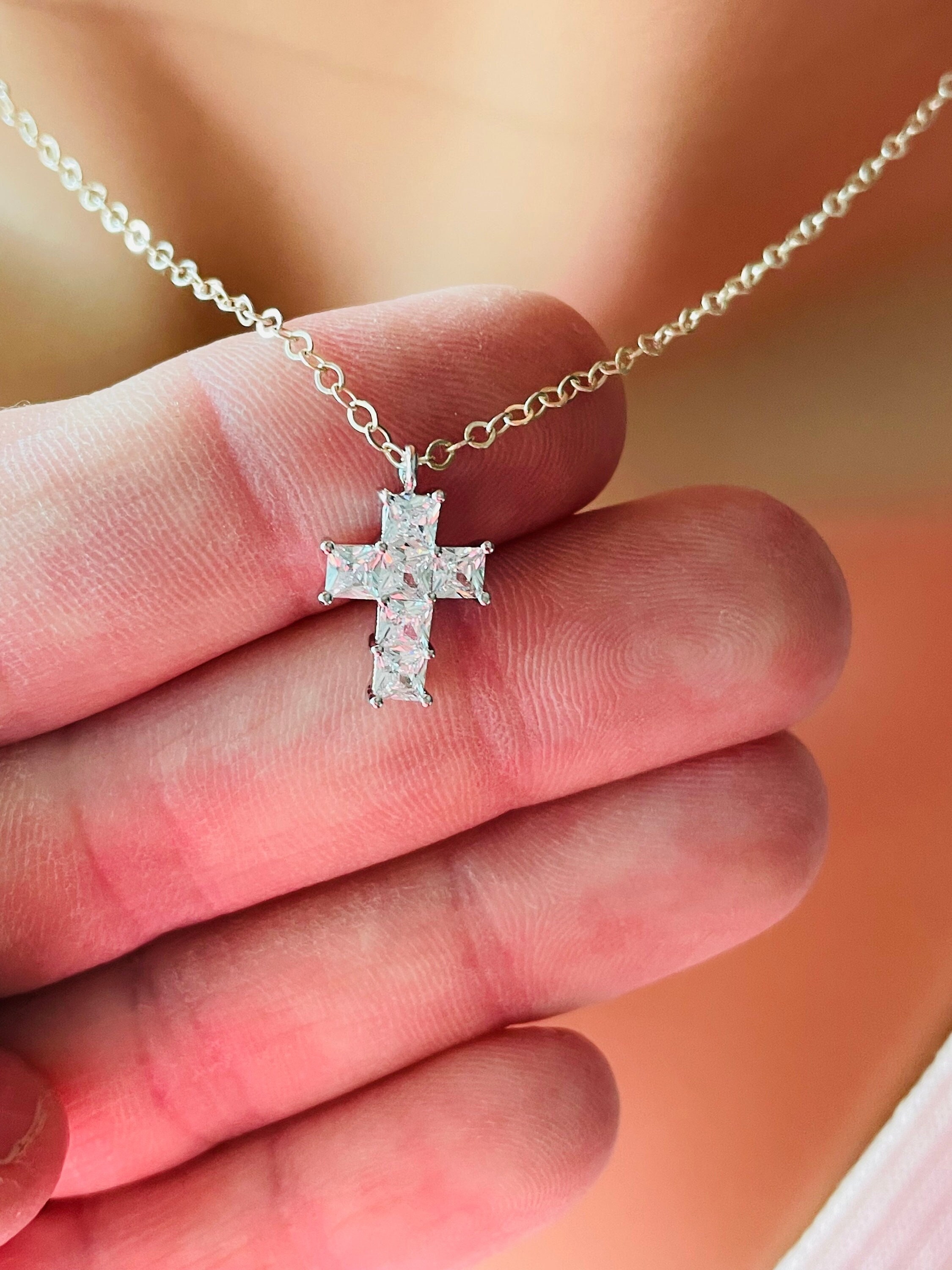 Small crystal cross necklace deals