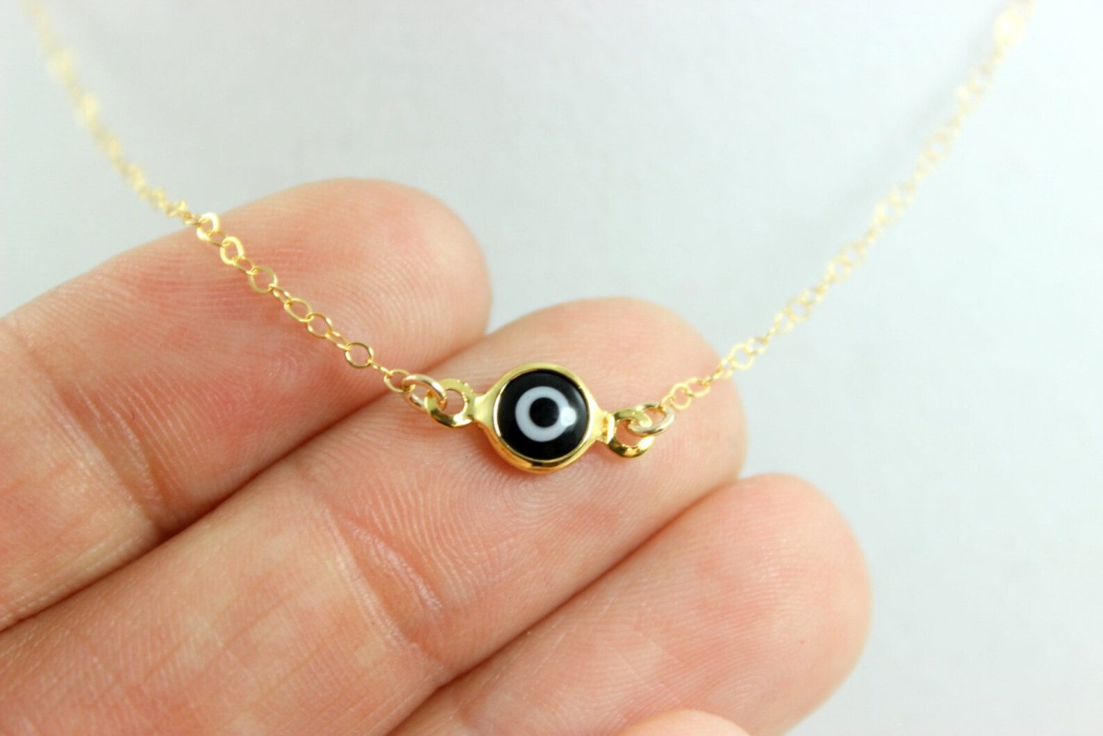 Black Evil Eye Necklace Gold Filled Eyes Minimalist Kabbalah Etsy