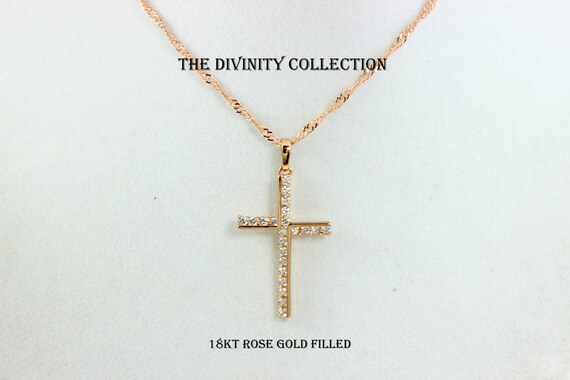 Cross Necklace Women Rose Gold Filled Pave Crystal Large Crosses Charm Pendant Jeweelry Women Mothers Day Gift