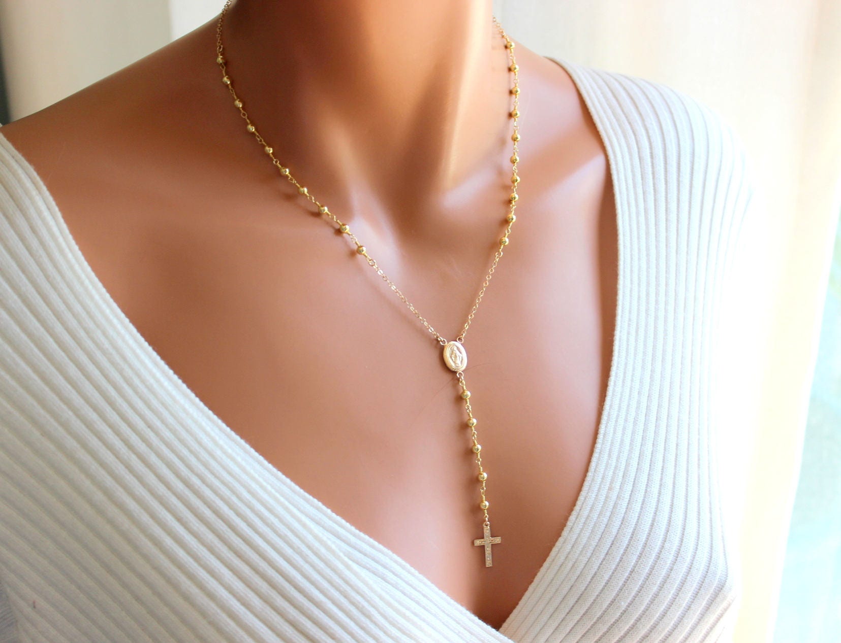 Gold Rosary Necklace Women 14k Gold 