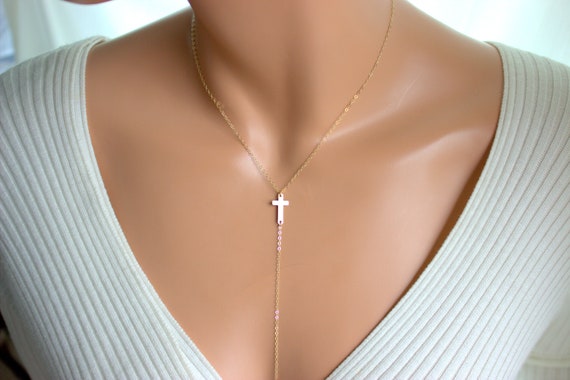 Gold Cross Necklace Super SEXY Long Drop Lariat Chross Charm Necklace Women Jewelry