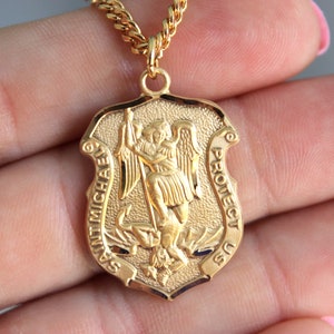 BEST SELLER Mens Large Saint Michael Pendant Necklace 925 Sterling Silver Protection Gold Women Unisex Superb Quality Jewelry image 1