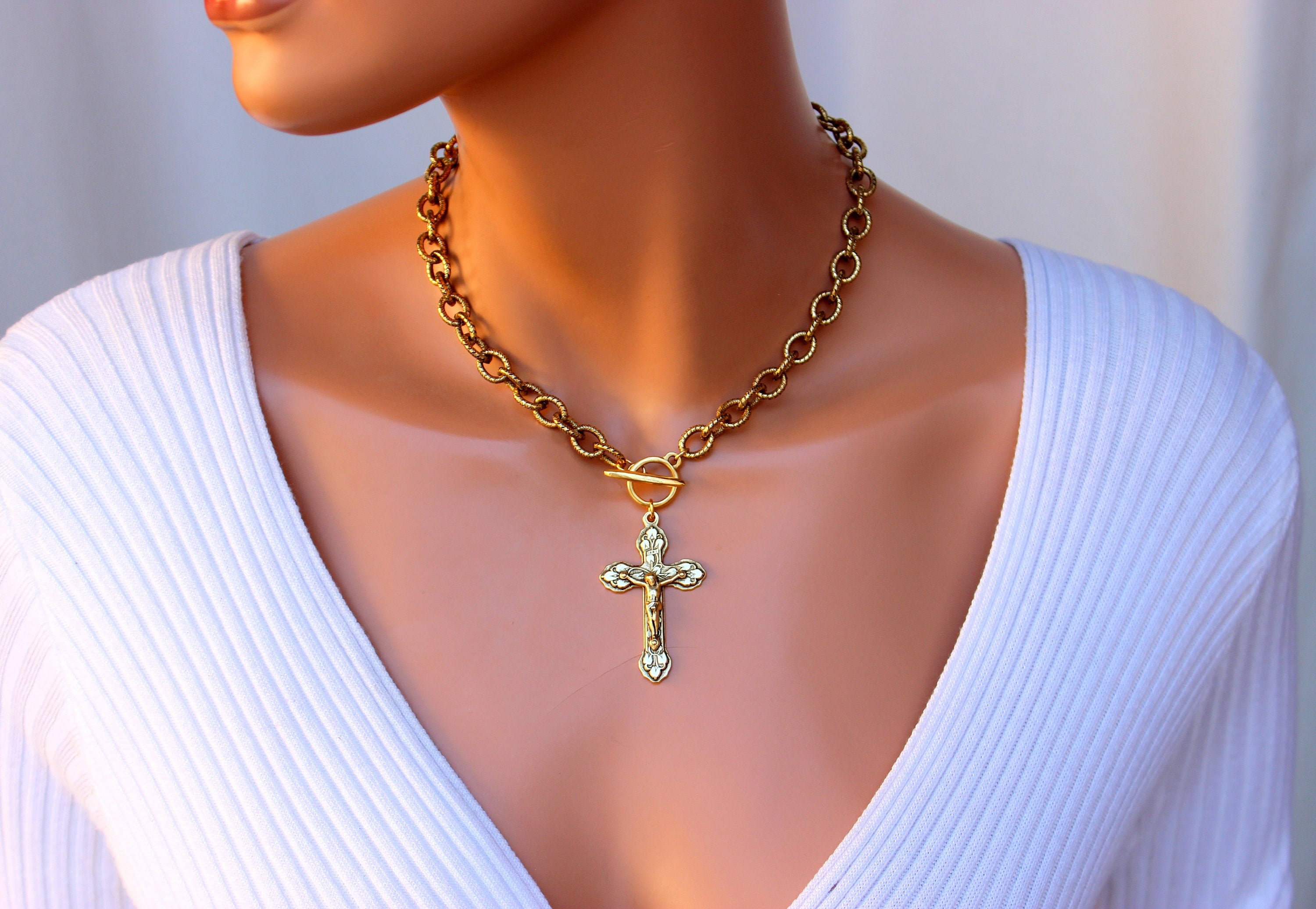 Thick gold on sale cross necklace