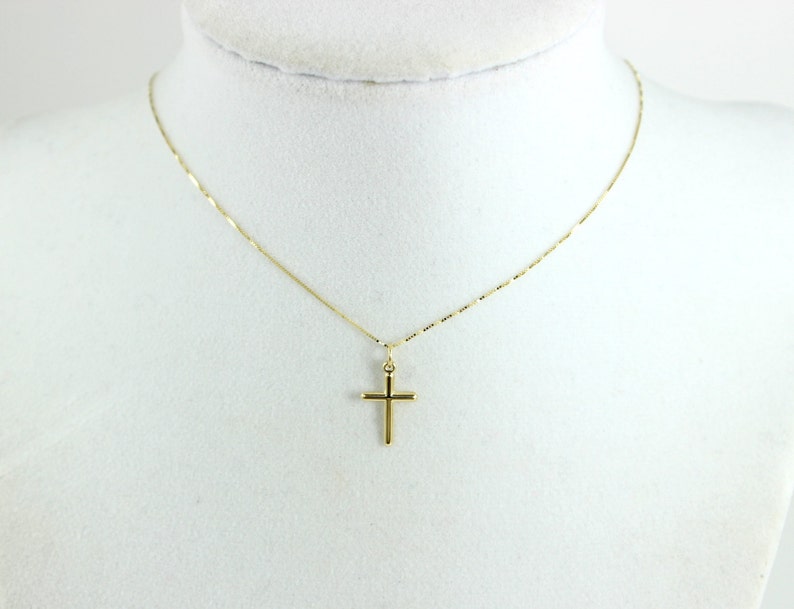 14KT SOLID GOLD Cross Necklace Women Simple Small Charm Etsy