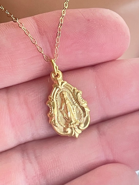 Gold, Mary miraculous charm necklace, sterling silver miraculous pendant, necklaces, religious gift for mom, ladies, jewelry, Catholic gifts