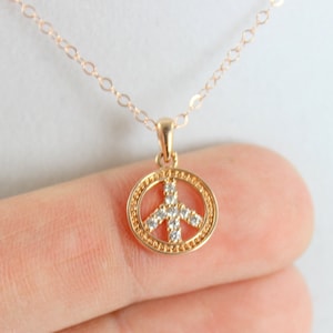 SALE Rose Gold Peace Sign Charm Necklace Women Simple Delicate Dainty Peace charm Necklaces Gift Jewelry CZ peace necklace gift for girls