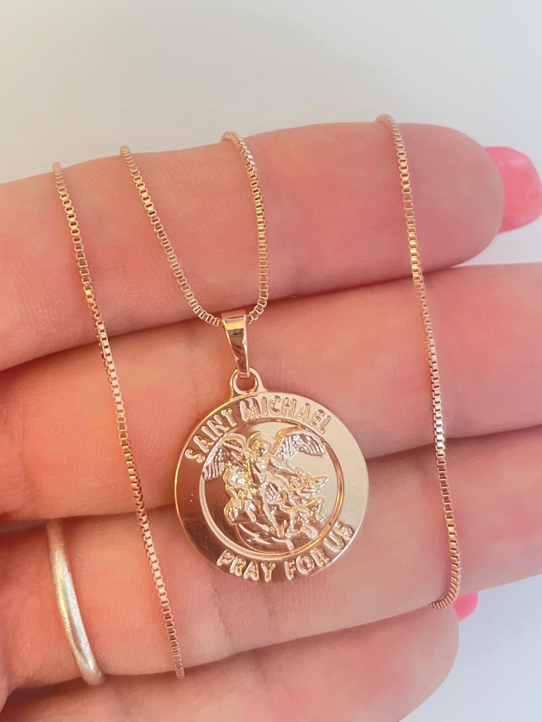 Rose Gold Saint Michael Necklace St Michael Charm Men Michael Pendant