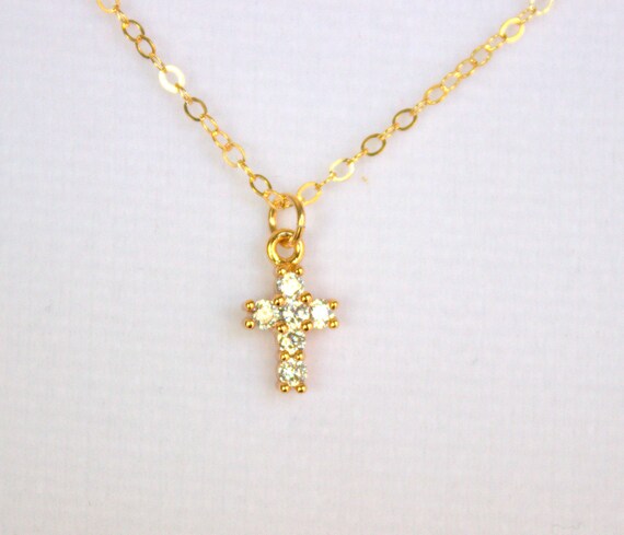 BEST SELLER Small Gold Cross Necklace Tiny Little Dainty CZ Cross