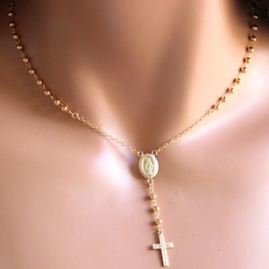 Gold rosary necklace, rosary necklace, gold, rosary, cross necklace women, 14K gold filled rosary, Women, ladies, girls cross charm necklace
