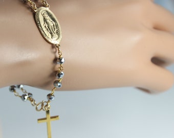 BEST SELLER Gold Rosary Bracelet Strling Silver Gunmetal Crystals Large Miraculous Womens Custom Bracelets Rosaries Jewelry