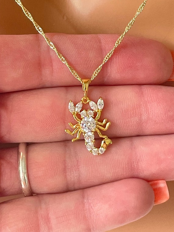 Gold Scorpion charm Necklace Women Gold Filled Scorpio necklace CZ Birth Sign October November Singapore chain, zodiac, astrology