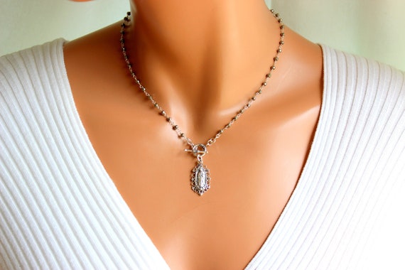 Sterling Silver Our Lady of Guadalupe Necklace Virgin Mary Choker Necklaces Religious Catholic Jewelry Gift