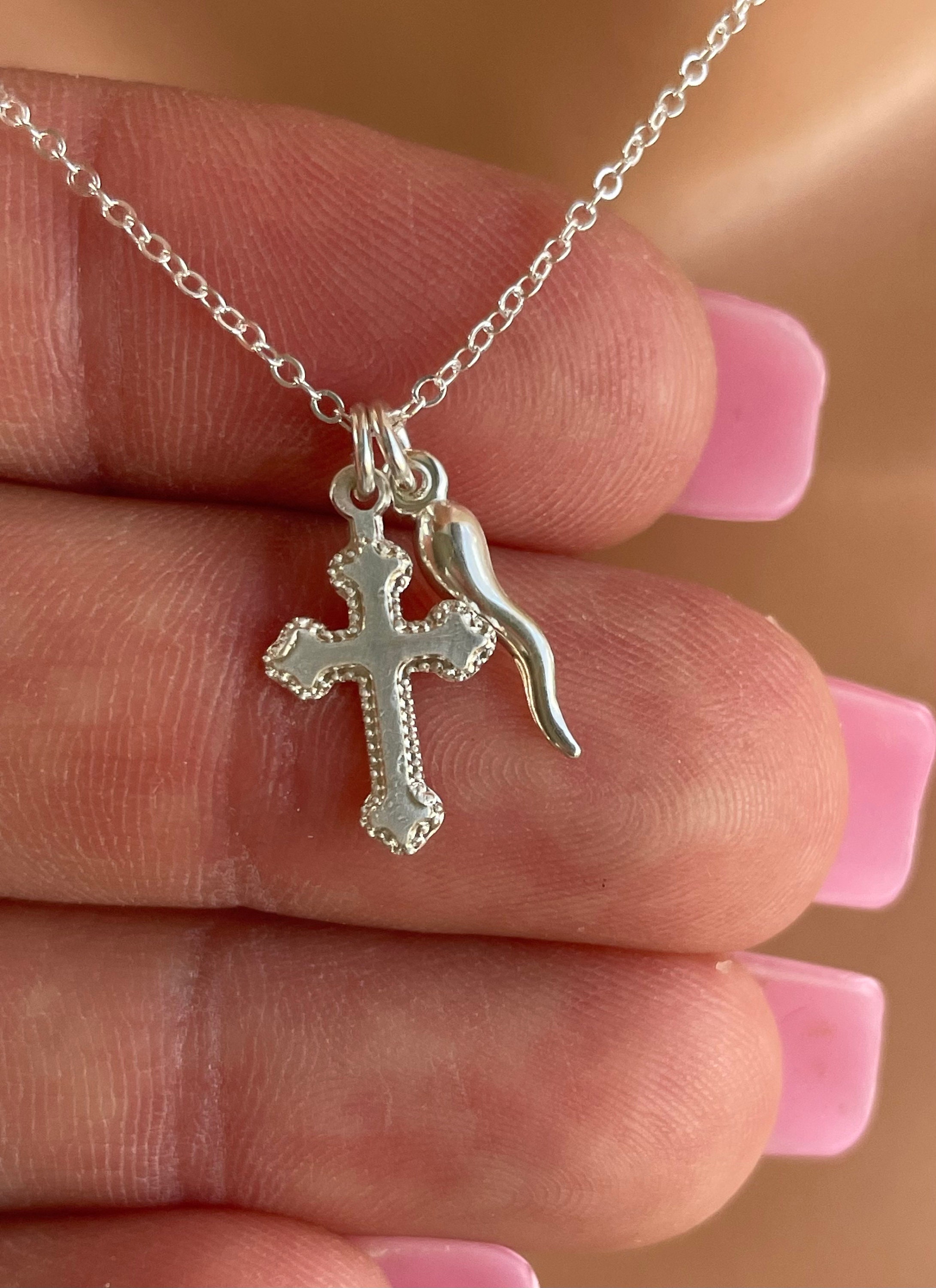 Tiny Sterling Silver Italian Horn Necklace Gold Horn Charm Small