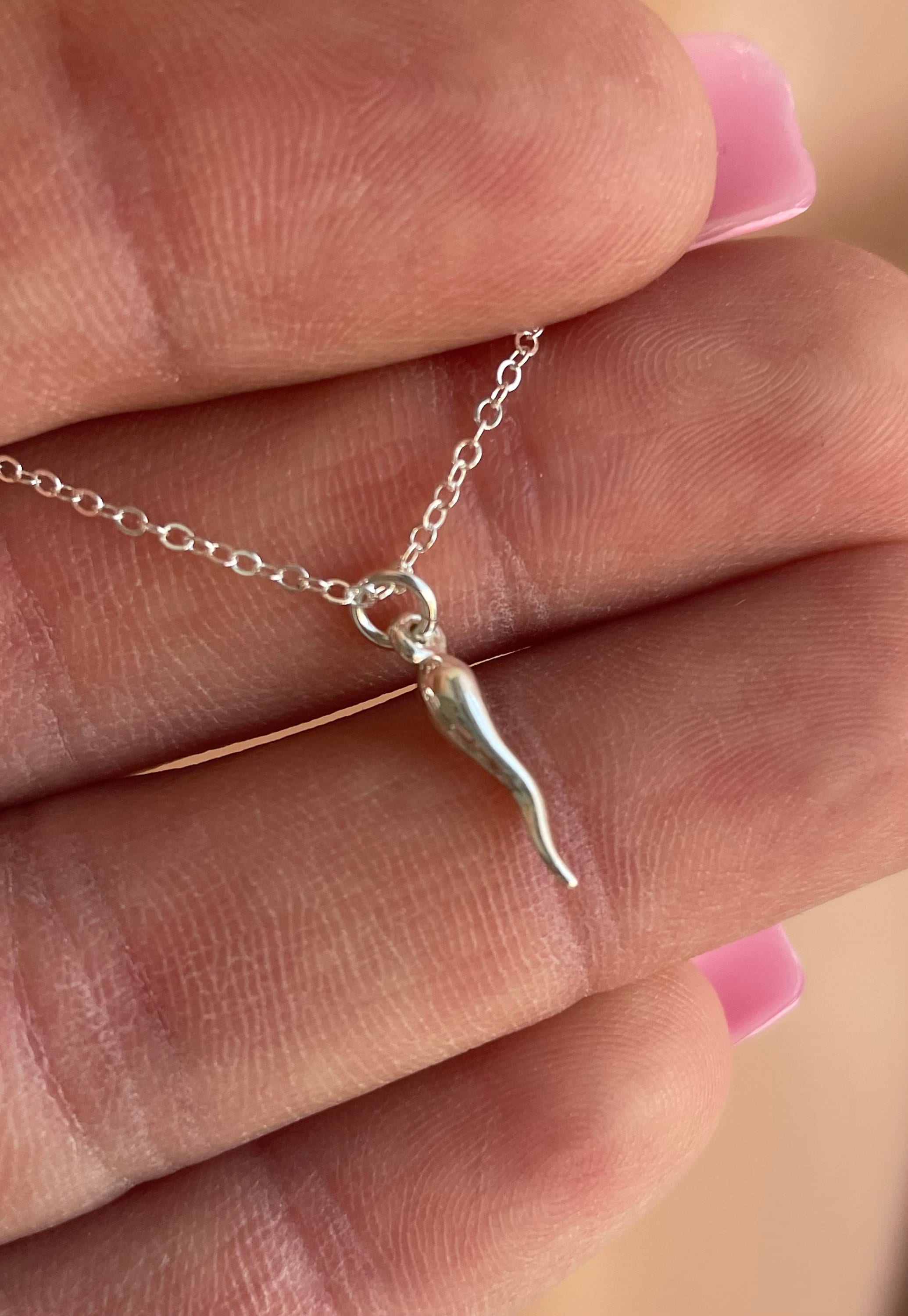Tiny Sterling Silver Italian Horn Necklace Gold Horn Charm Small
