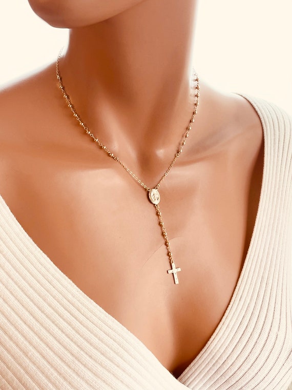 Gold filled Rosary necklace women Catholic jewelry gold rosary Religious gift 14k gold filled rosaries ladies cross  necklace