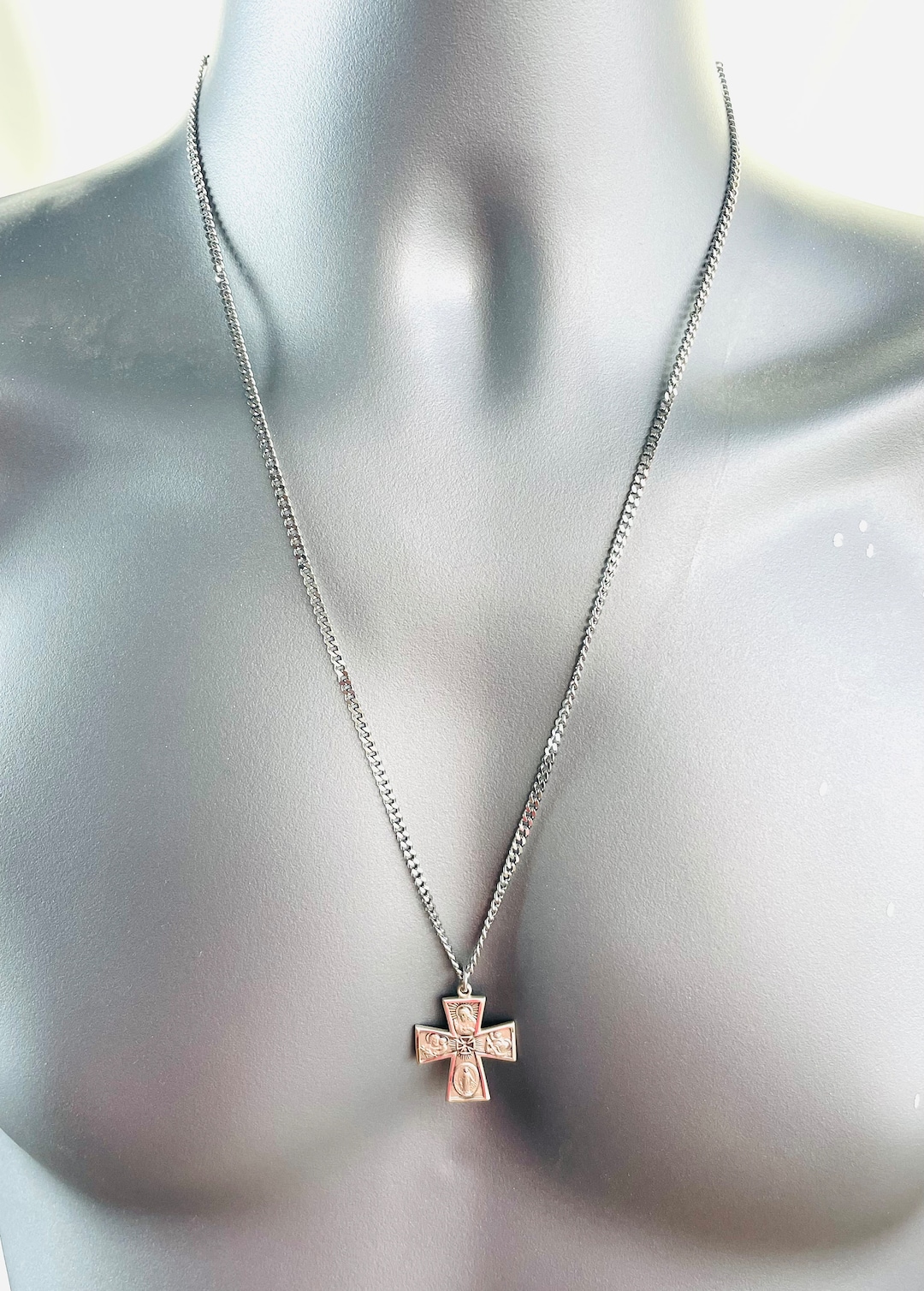 Sterling Silver Maltese Cross Necklace Men Four Way Cross Pendant ...