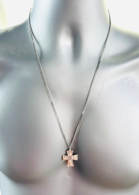 Sterling Silver Maltese Cross Necklace Men Four way cross Pendant Necklaces Protection Silver Cross Chain Catholic Religious Gift for Men