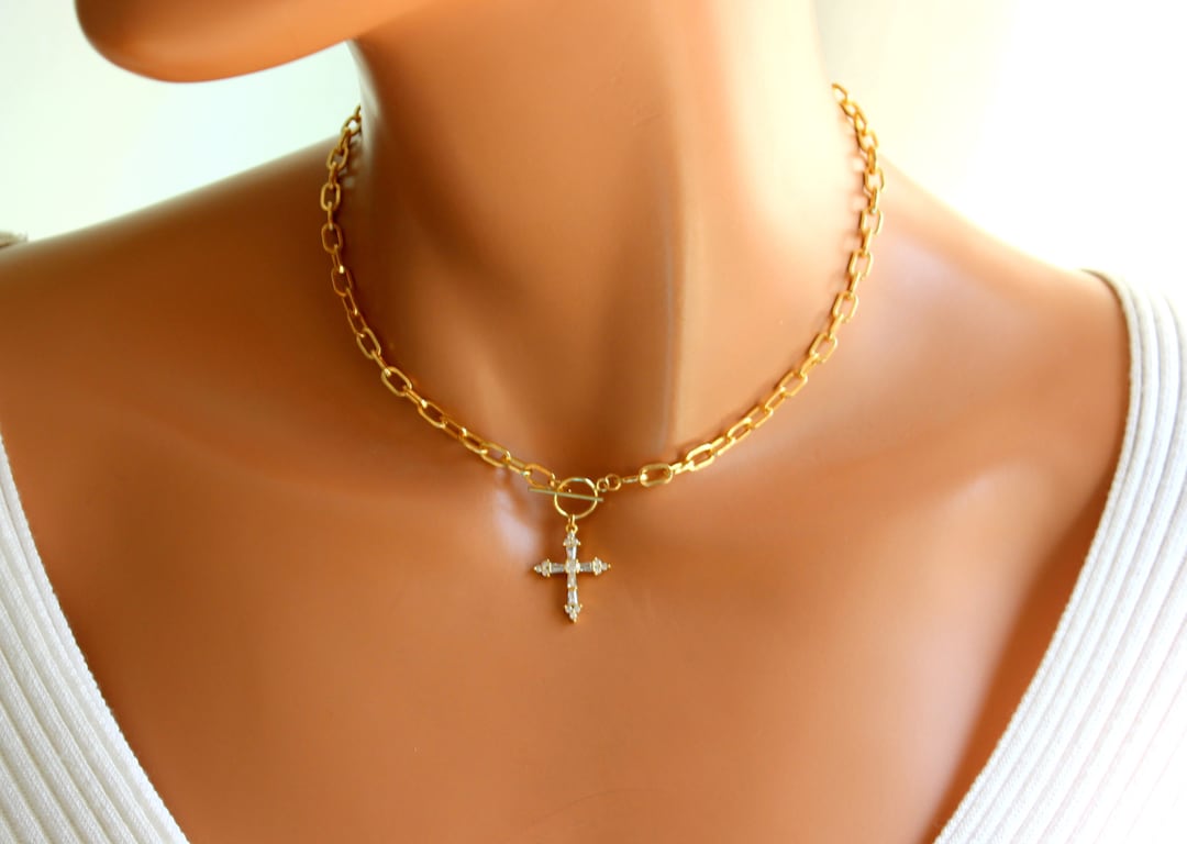 BEST SELLER Gold Cross Choker Necklace Women Crystal Cross Etsy