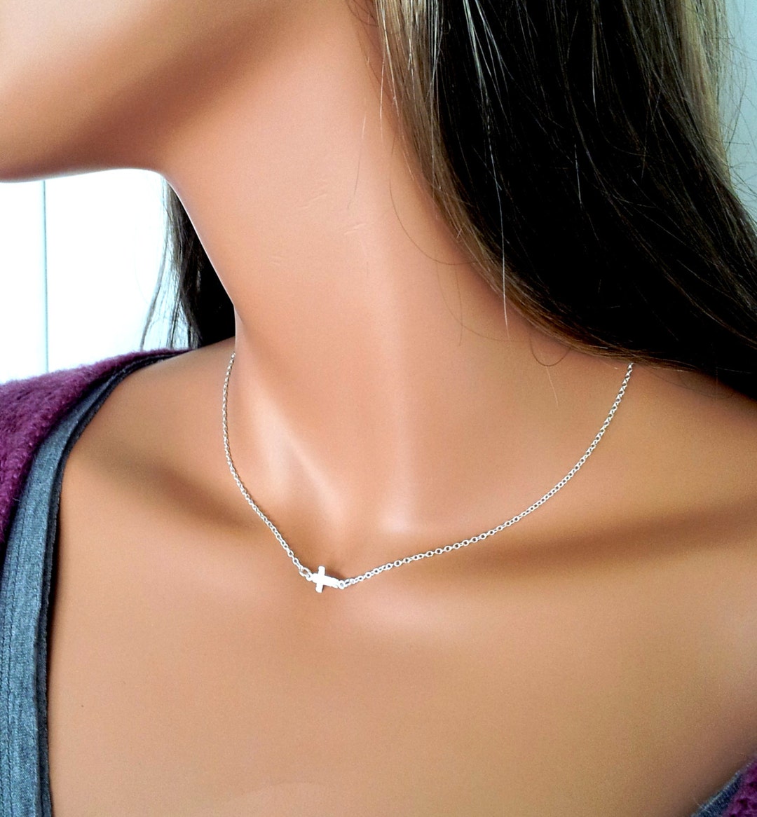 Sideways Cross Necklace Women BEST SELLER Sterling Silver Sideways